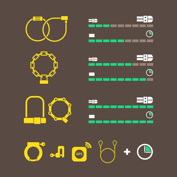 Tipos de fechaduras de bicicleta — Vetor de Stock