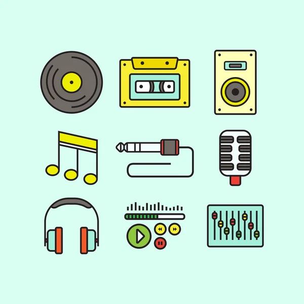 Iconos musicales planos — Vector de stock