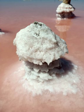 Gölün pembe tuzlu suyunda tuzlu sütun