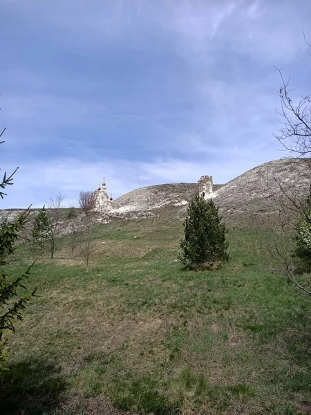 Iglesias Sagradas Monasterio Cuevas Montañas Tiza Prados Rusia — Foto de Stock