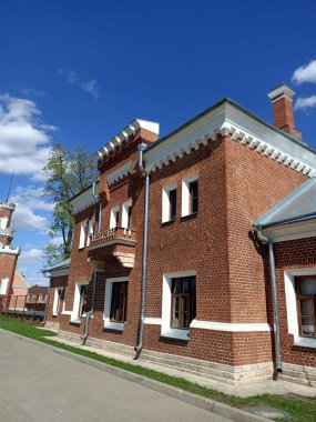 Palace of Danish prince in Russia country in red stones with knight tower
