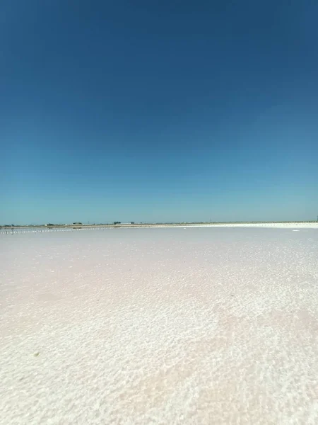 Layer White Salt Pink Rose Salt Lake Blue Sky — 스톡 사진