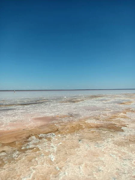 ピンク色の塩湖の火星の風景は — ストック写真
