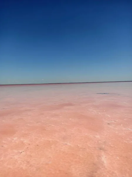 Belo Sal Rosa Rosa Lago Sob Céu Azul — Fotografia de Stock