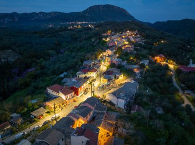 zygos village in Corfu Greece at night aerial photo
