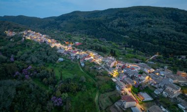 Wide Panoramic Aerial Drone Shot of Zygos Village and Surrounding Mountains in Corfu Greece Huge High Resolution Landscape View of Ionian Island Forest and Traditional Homes