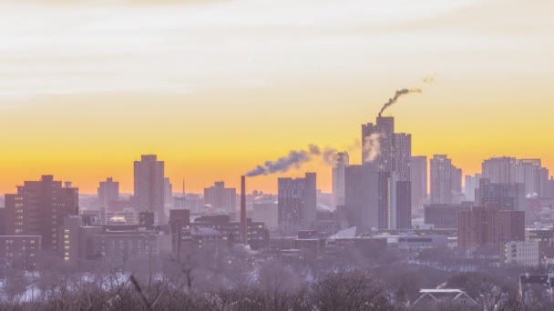 Close Cityscape Shot Layers Buildings Minneapolis Vibrant Winter Sunset Uhd — Vídeo de Stock