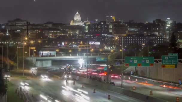 Paul October 2017 Telephoto Shot Compressing Highway Traffic Minnesota State — стоковое видео