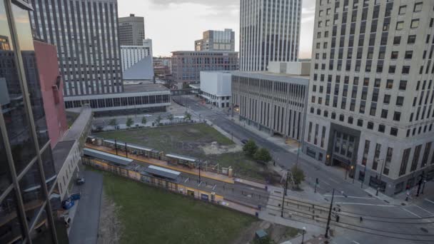 Wysoki Kąt Szeroki Strzał Nad Downtown Paul Minnesota Lekka Stacja — Wideo stockowe