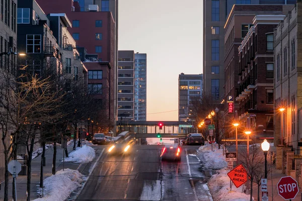 Olhando Para Baixo Portland Ave Minneapolis Pôr Sol — Fotografia de Stock