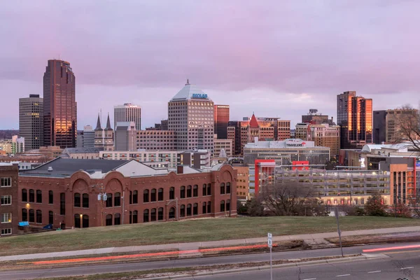 Vibrant Pink Sunset Sky Orange Reflections Downtown Paul — Stock Photo, Image