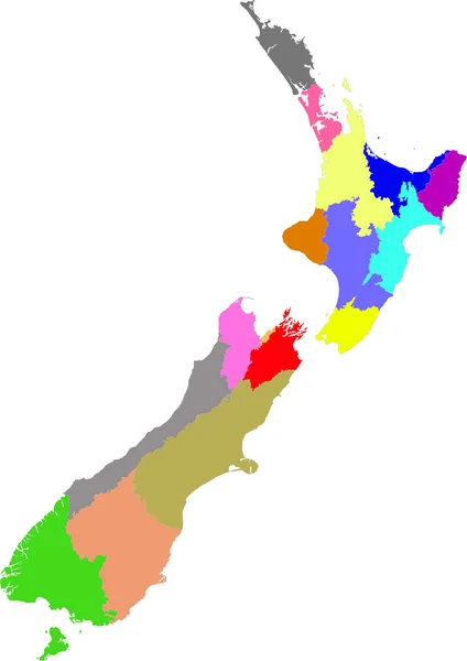 Uusi-Seelanti, alueiden värikartta — vektorikuva
