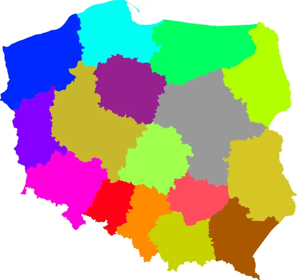 Polónia - mapa de cores das divisões administrativas — Vetor de Stock