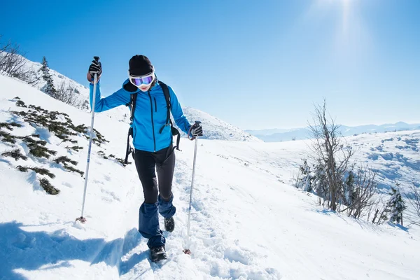 Chica caminando en las montañas nevadas —  Fotos de Stock