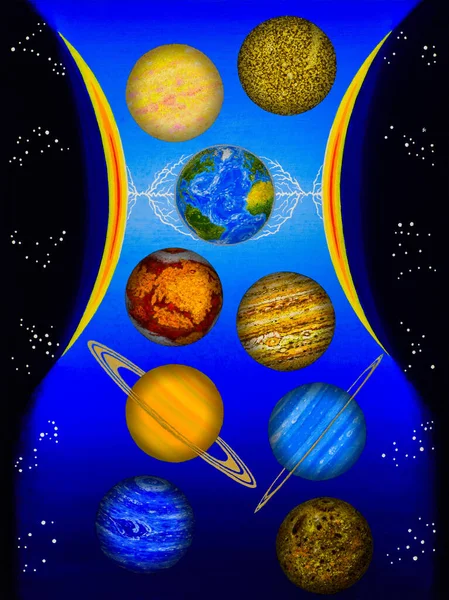 Сонячна Система Вигляді Піскового Годинника Сонце Годинниковою Стрілкою Планети Піщинки — стокове фото