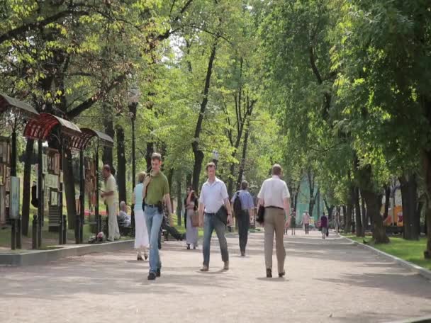 Moskva, Gogol Boulevard på sommaren. Gränd i parken. Människor går — Stockvideo