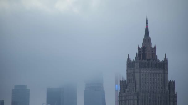 High-rise buildings in the clouds, Moscow — Stock Video