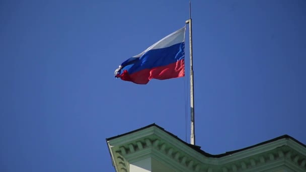 Binanın çatısında Rus bayrağı var. — Stok video