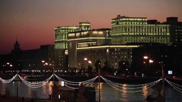 Moscú, Ministerio de Defensa de la Federación Rusa. Puesta de sol invierno — Vídeo de stock