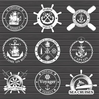 Set of vintage nautical labels, icons and design elements. clipart