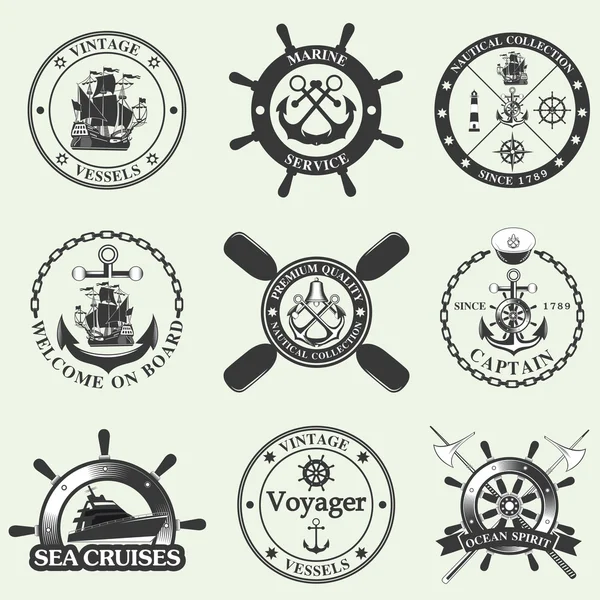 Vintage nautiska etiketter, ikoner och designelement. Vektorgrafik