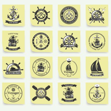 Set of vintage nautical labels, icons and design elements. clipart
