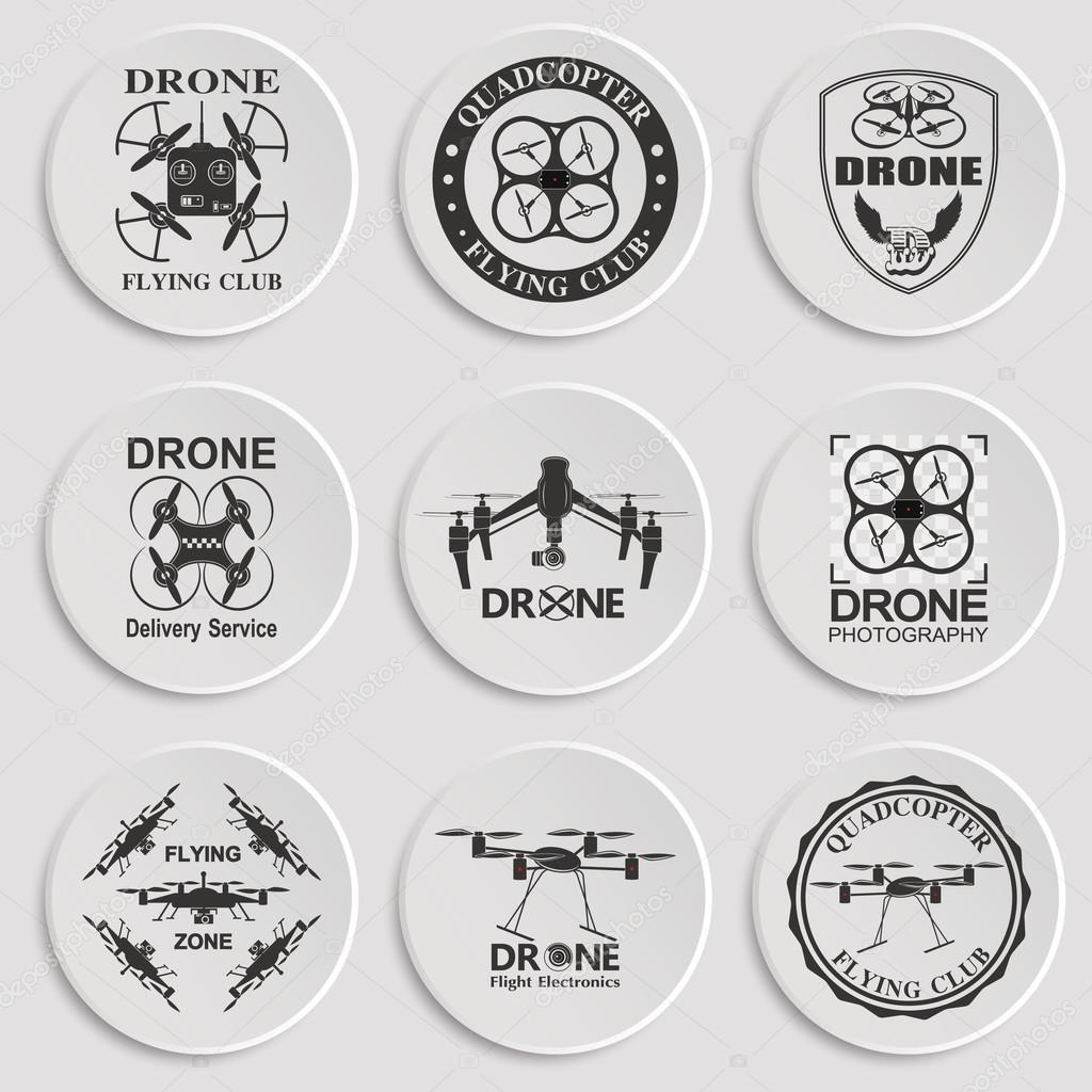 Set of aerial drone footage emblems. Vector Illustration
