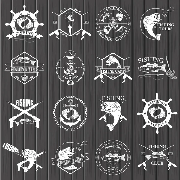 Set of vintage fishing labels, badges and design elements. — Stock Vector