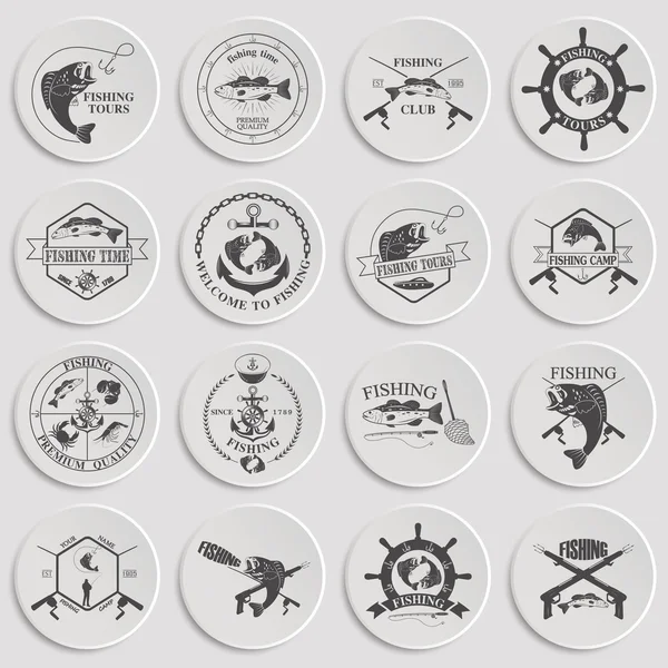 Set of vintage fishing labels, badges and design elements. — Stock Vector