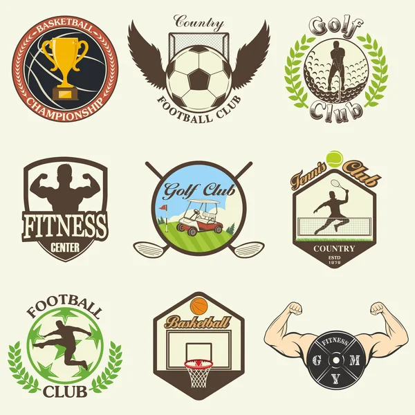 Conjunto de emblemas deportivos vintage — Vector de stock