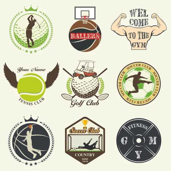 Conjunto de emblemas deportivos vintage — Vector de stock