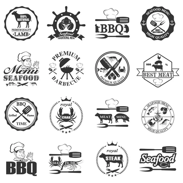 Set of seafood labels and butcher shop labels. — Stock Vector