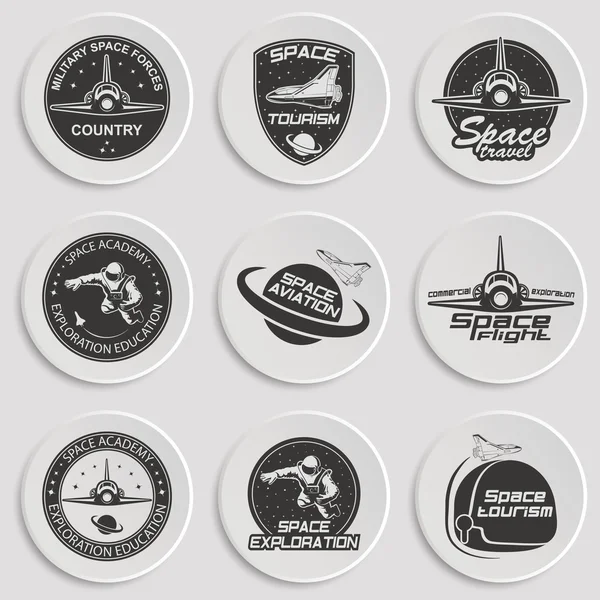 Conjunto de insignias de viaje espacial retro y moderno — Archivo Imágenes Vectoriales