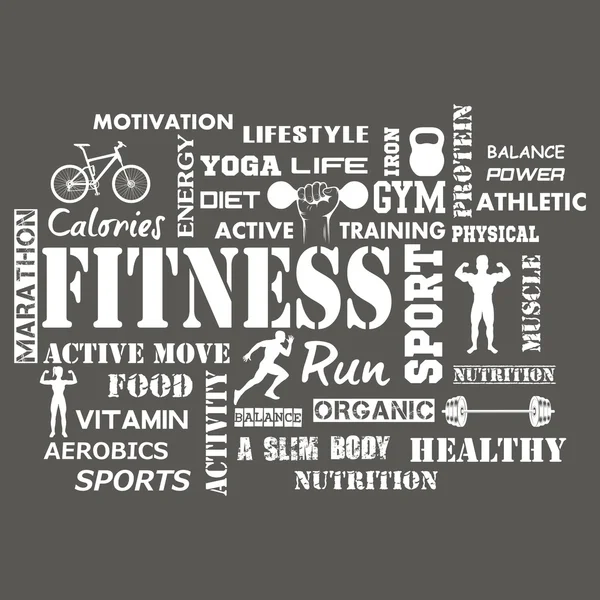 Fitness and Healthy Exercise Word — Stock Vector