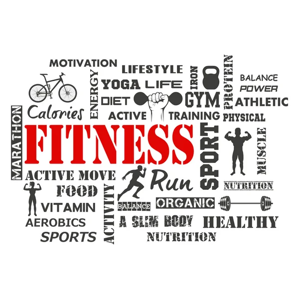 Fitness e saudável Exercício Palavra — Vetor de Stock