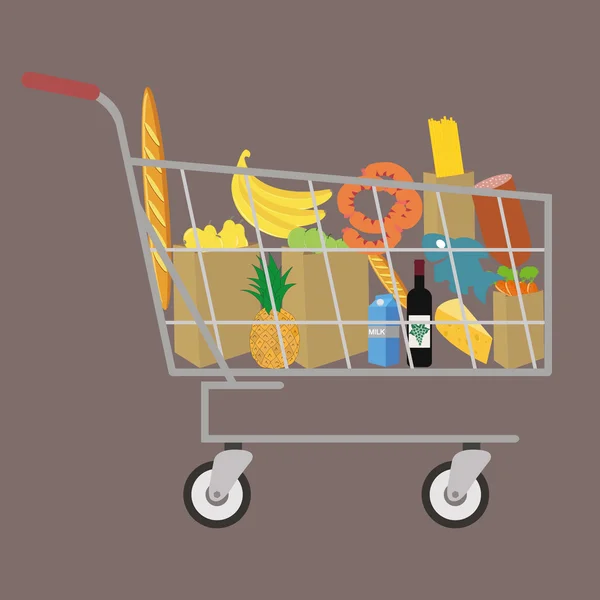 Diseño plano ilustración vectorial de color de productos alimenticios y bebidas, concepto para la venta al por menor. Aislado sobre fondo brillante — Archivo Imágenes Vectoriales