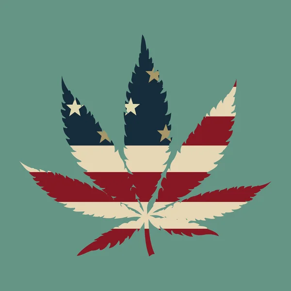 Hoja de marihuana con los colores de la bandera de EE.UU. — Vector de stock