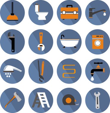 Düz vektör banyo Icons Set