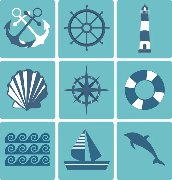 Flat icons collection. Marine set — Stock Vector