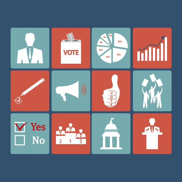 Ícones de política, votação e eleições - conjunto de ícones vetoriais — Vetor de Stock