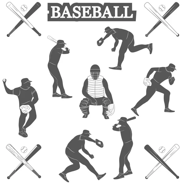 Silhouettes de baseball sur le fond blanc — Image vectorielle