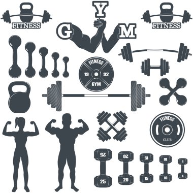 Fitness gym icons clipart