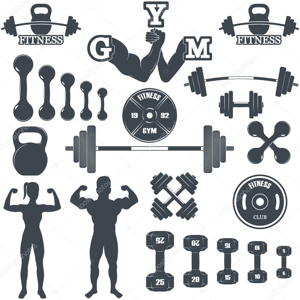 Vintage Weight Lifting Labels and Stickers. Gym logotypes
