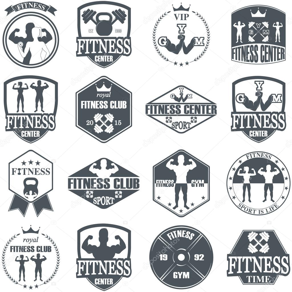 Fitness gym icons. Athletic labels and badges