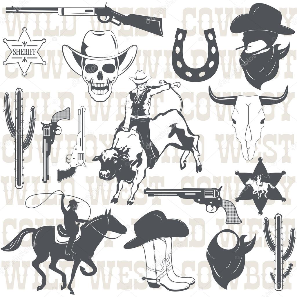 Set of wild west cowboy designed elements. Vector Illustration