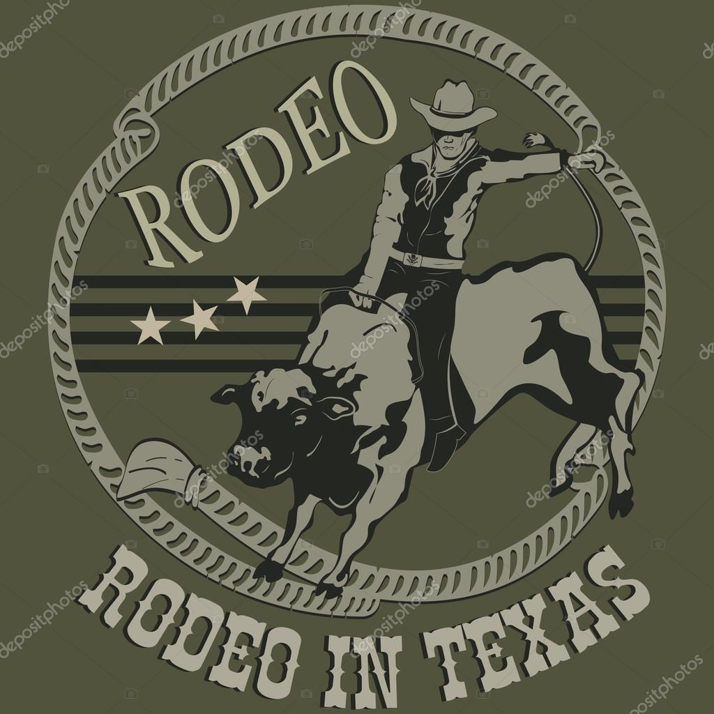 Rodeo cowboy riding a wild bull silhouette. Vector Illustration