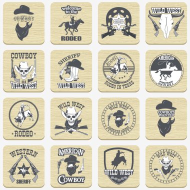 Vahşi batı kovboy tasarlanmış öğeleri kümesi