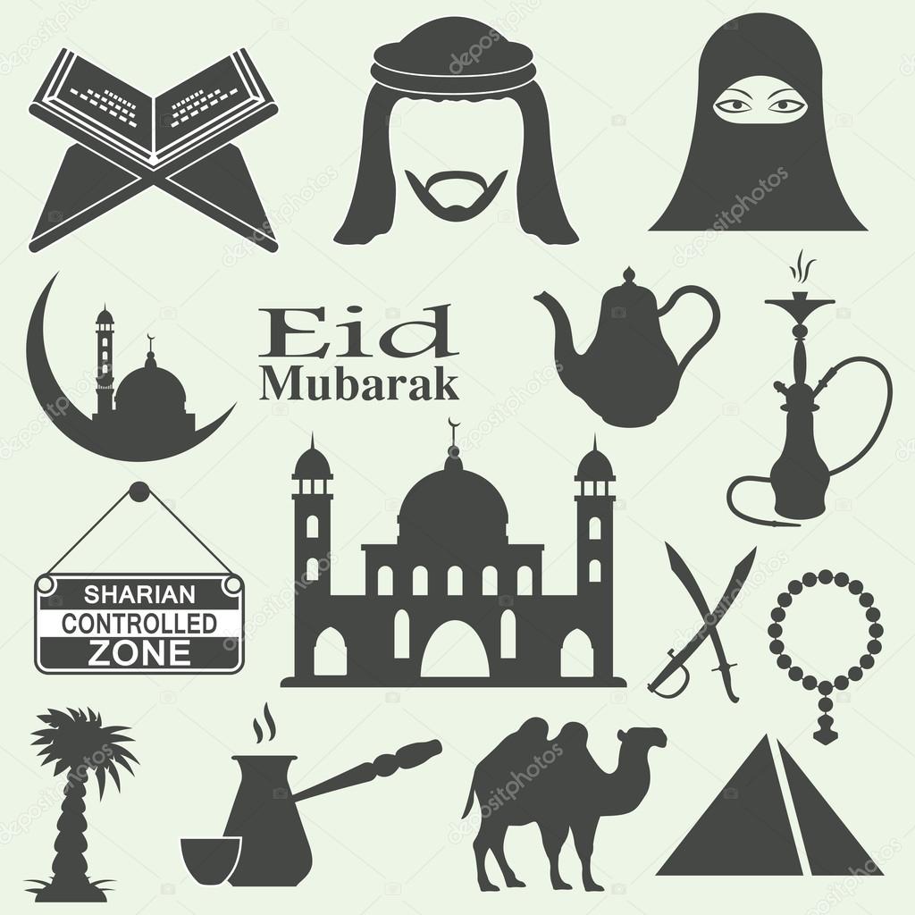 Arabic icons set- vector logo and emblems collection
