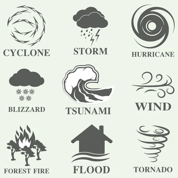 Naturkatastrof ikoner set Royaltyfria illustrationer
