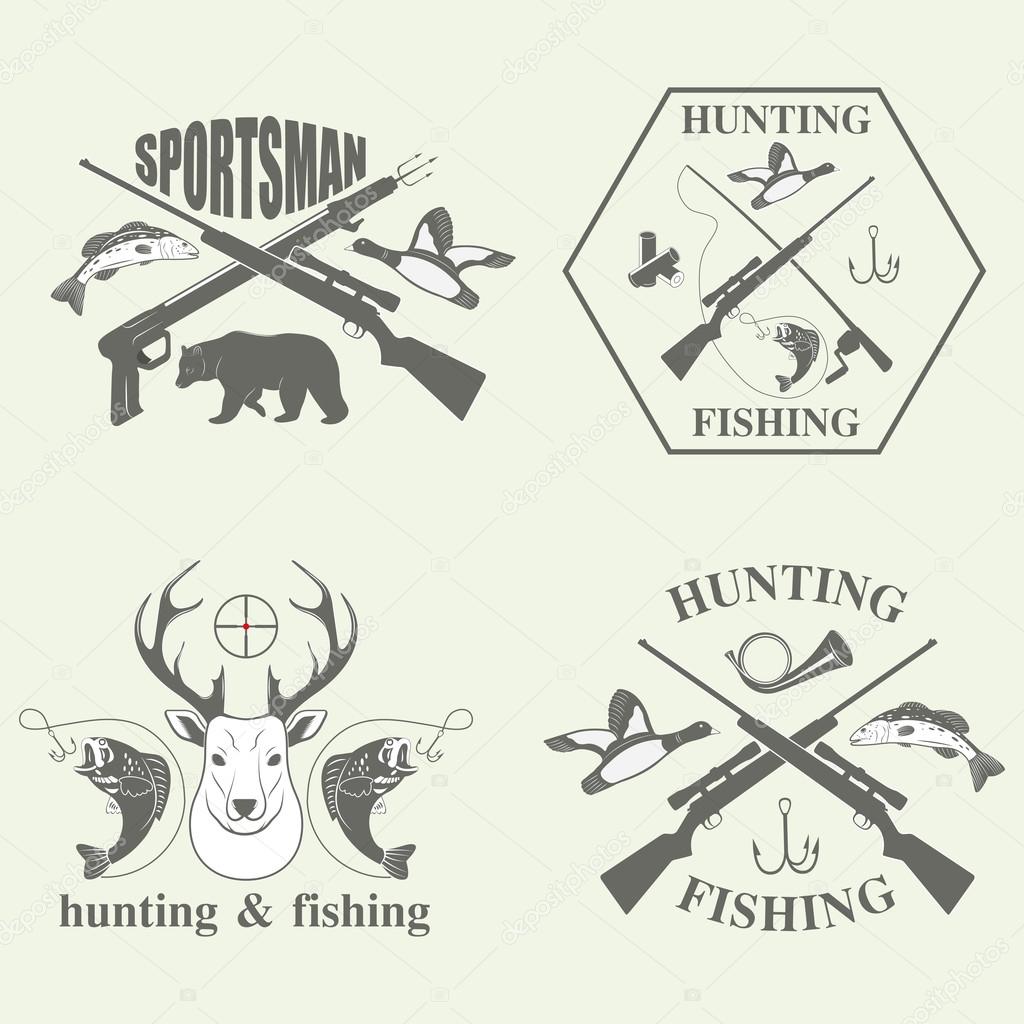 Set of vintage hunting and fishing Stock Vector by ©y.vainitski